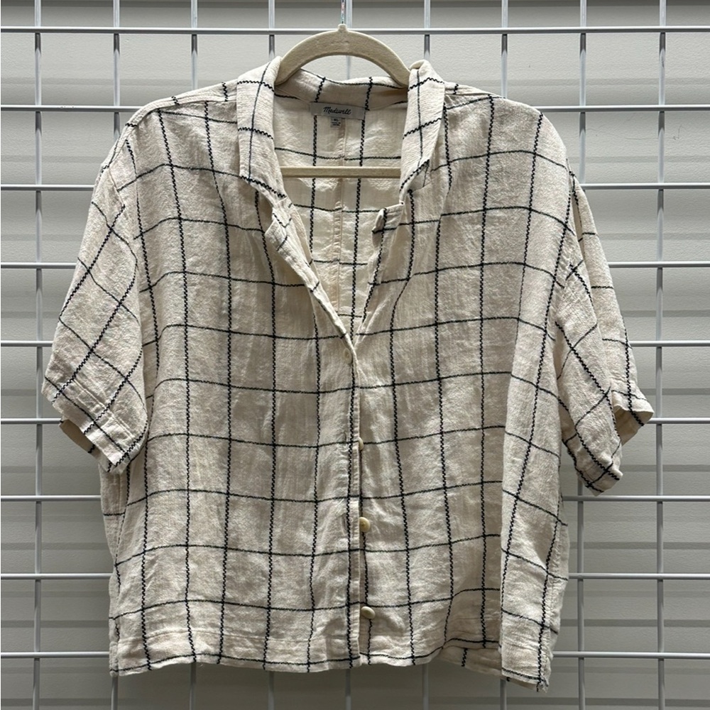 Madewell Windowpane Linen Blend Resort Crop Top - XL